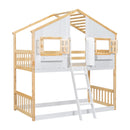 House Bunk Bed With Roof, Window, Window Box, Door, With Safety Guardrails And Ladder by HouseOfZazla