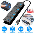USB3.0 Hub Splitter 7Ports High Speed 5Gbps USB Data Expander with Separate ON OFF Switch for PC Computer