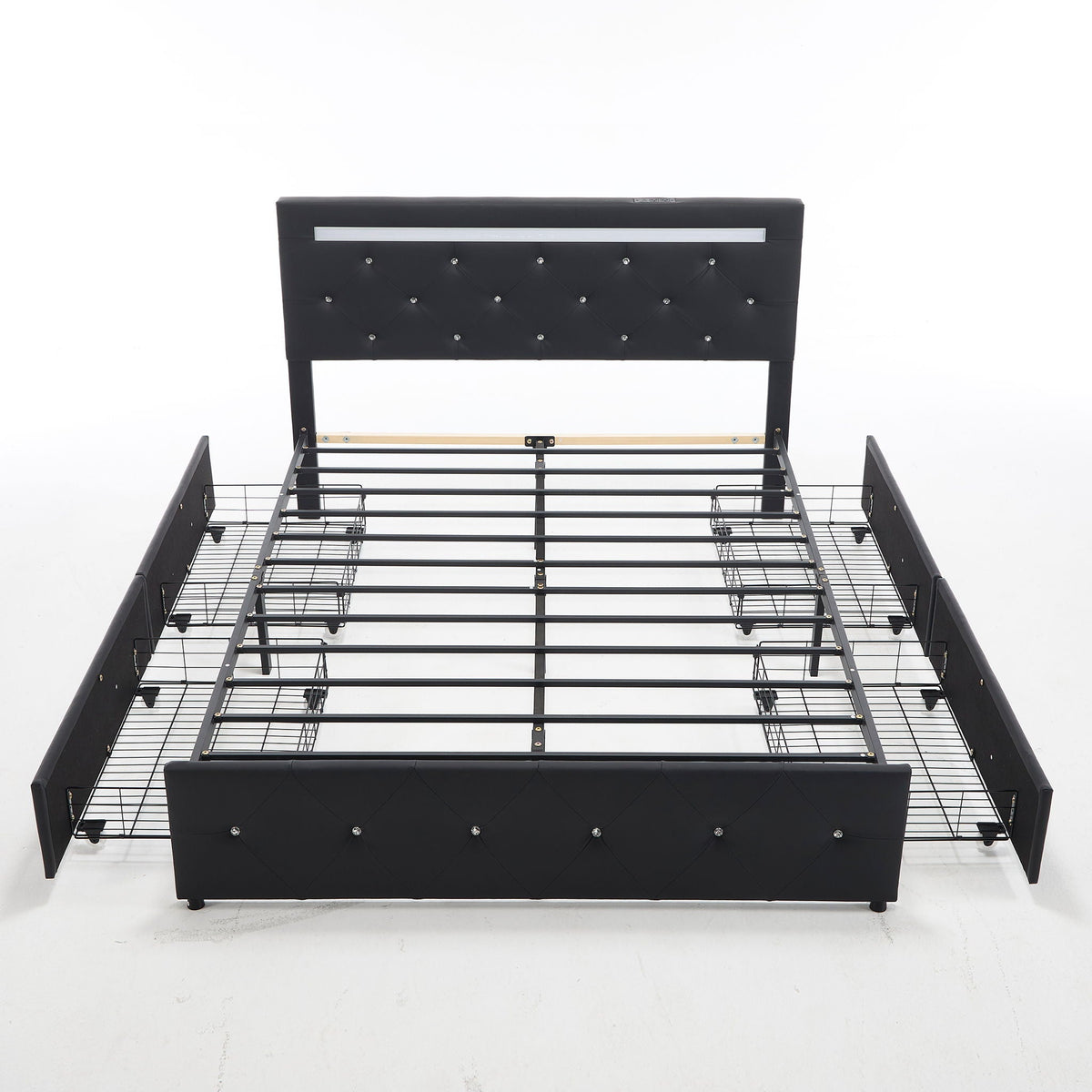 Upholstered Bed Frame With LED Lights, 4 Storage Drawers, Charging Station, photo 4 of 31