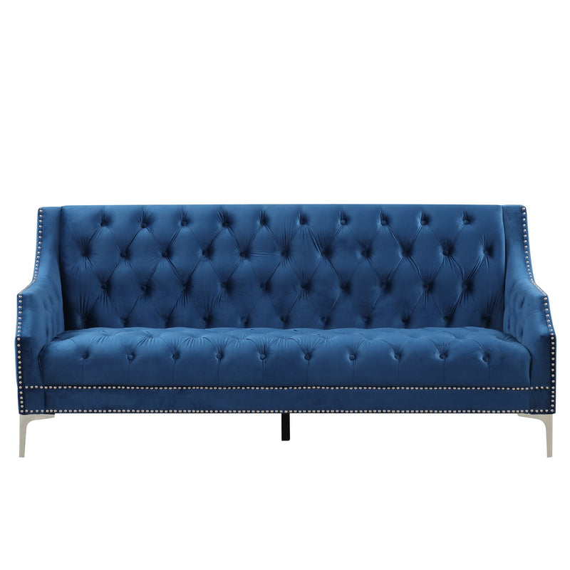 78" Modern Sofa Dutch Plush Upholstered Sofa with Metal Legs, Button Tufted Back Blue