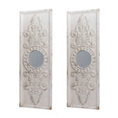 Large Wooden Wall Art Panels With Distressed Round Mirror Accents (Set of 2) - White