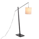 Arturo Contemporary Floor Lamp in Black Wood and Black Steel with Grey Fabric Shade