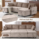 Sectional Sofa Bed With Pull Out Sleeper, USB Ports, Cup Holders by HouseOfZazla