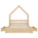 House Style Platform Bed With Guardrail And 2 Drawers