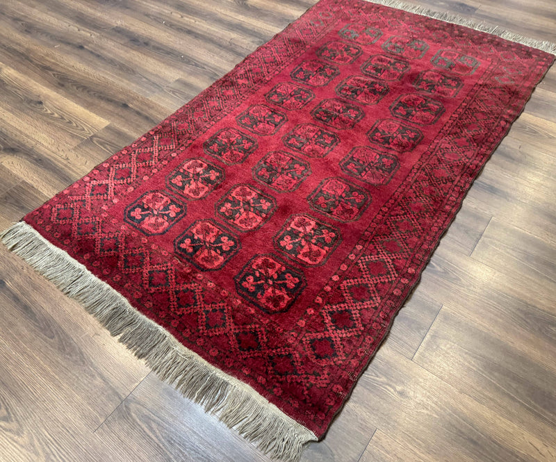 Afghan Turkoman Bokhara Bashir Rug 3x6, Red