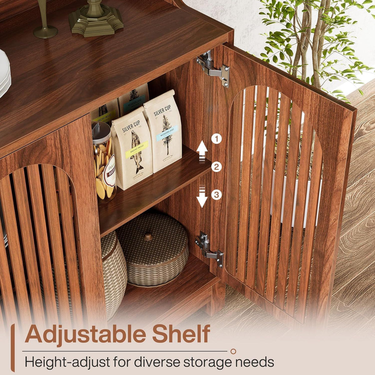 Sideboard Buffet Cabinet With 4 Doors & Shelves, Credenza Table For Dining Room - Brown, photo 3 of 14