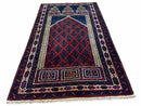 3x5 Vintage Handmade Tribal Wool Rug Balouchi Prayer Rug Afghan Rug Red Blue Wow