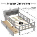 Bed With Headboard Storage Rack, 2 Under Bed Drawers, 3 Side Guardrails For Safety by HouseOfZazla