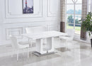 63"/78.7" Extendable Dining Table with Butterfly Leaf, High Gloss Lacquer Coating and Pedestal Base in White/Chrome