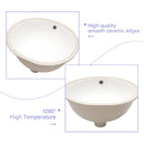 19"x16" Oval Shape Undermount Bathroom Sink Modern Pure White Porcelain Ceramic Lavatory Vanity Sink Basin with Overflow