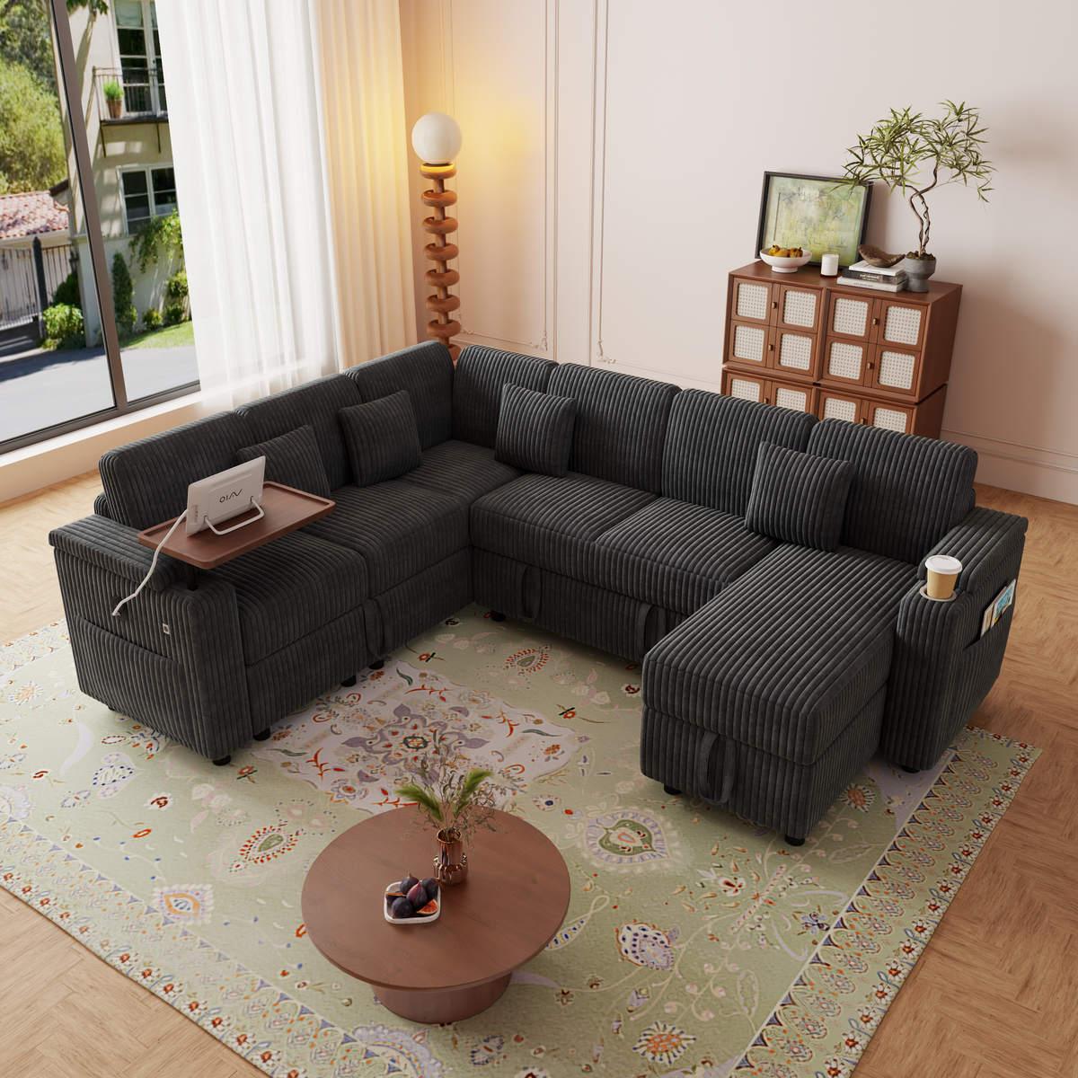 100-Inch Pull-Out Sofa with USB Ports and Cup Holder, photo 4 of 10