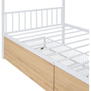 Twin Size Metal House Bed with Two Drawers, White