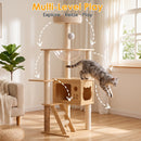 Multi-Level Wood Cat Tree Tower with Hammock & Scratching Posts