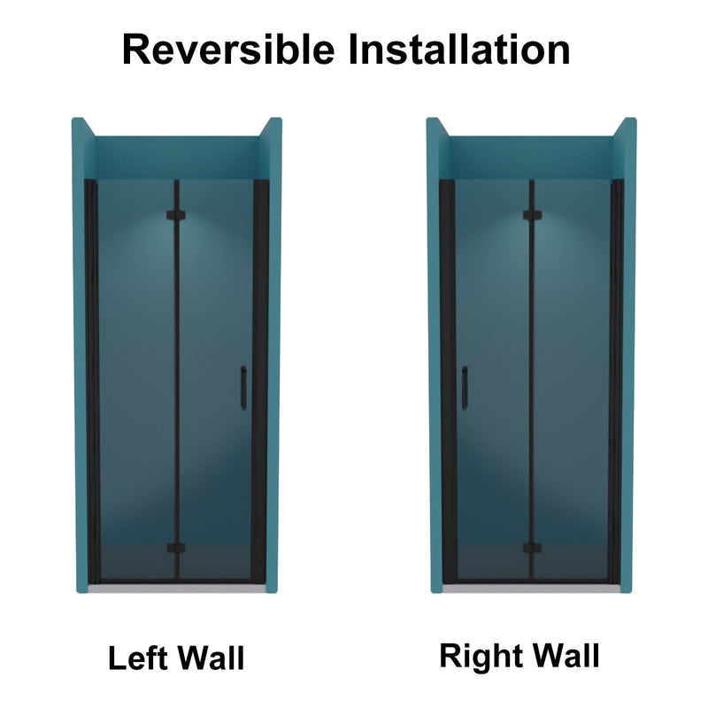 32 to 33-3/8 in. W x 72 in. H Bi-Fold Semi-Frameless Shower Doors in Matte Black with Clear Glass