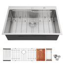 33 x 22 inches Brushed Nickel 33' Drop in Kitchen Sink with Ledge Workstation, Single Bowl, 16 Gauge Stainless Steel by HouseOfZazla
