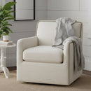 Tolland - Swivel Accent Chair With Antique Brass Nailhead Trim - Cream by HouseOfZazla