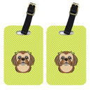 Checkerboard Lime Green Chocolate Brown Shih Tzu Luggage Tag