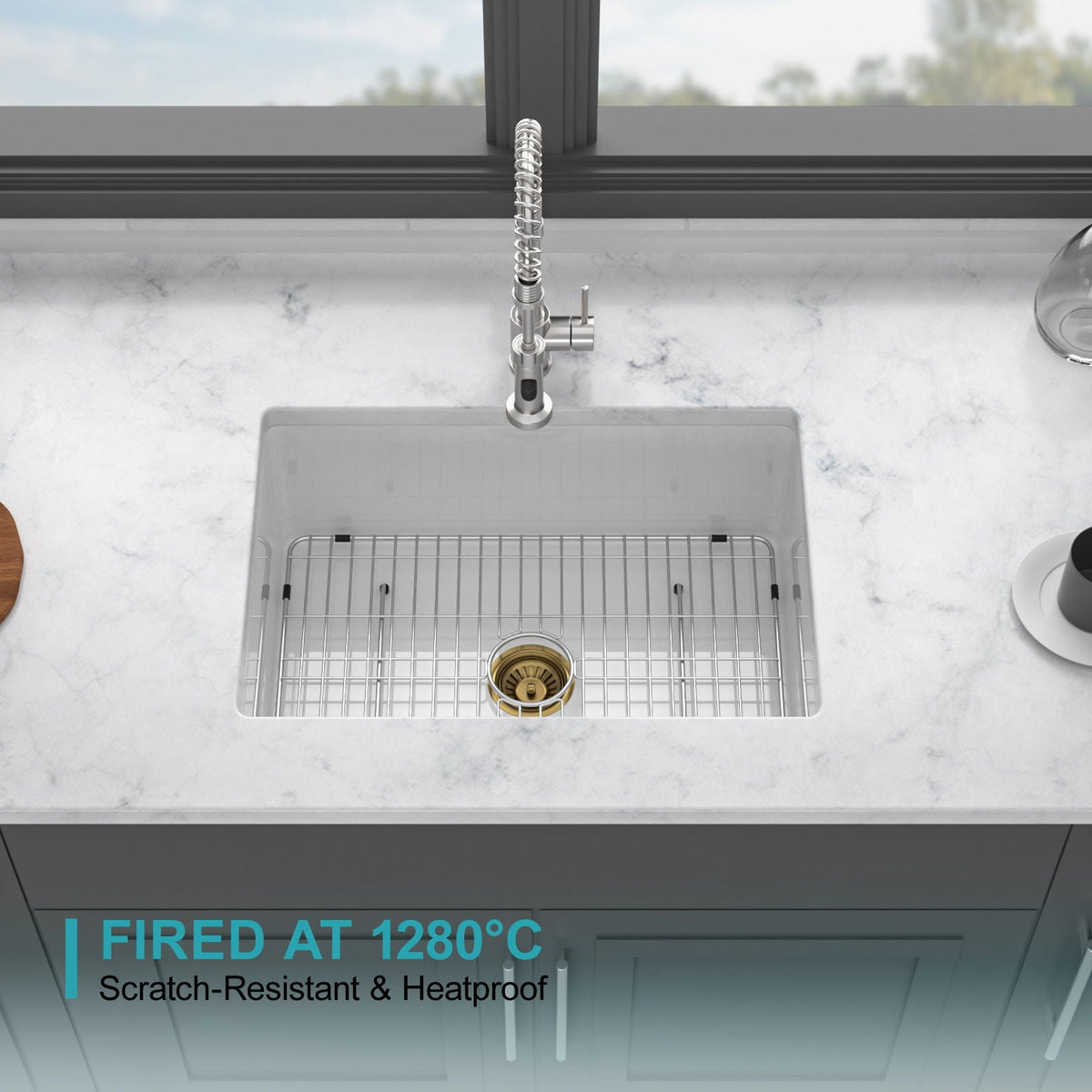 Undermount Single Bowl Ceramic Kitchen Sink, Dual Mount, photo 4 of 12