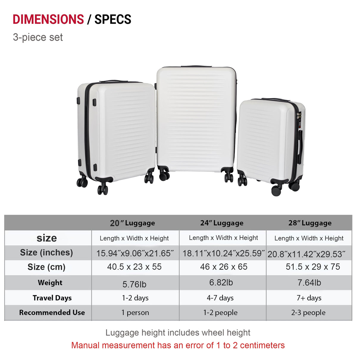 3 Piece Hard Shell Lightweight Carry On Suitcase Set, photo 4 of 10
