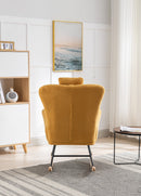 35.5 inch Rocking Chair, Soft Teddy Velvet Fabric Rocking Chair for Nursery, Comfy Wingback Glider Rocker with Safe Solid Wood Base for Living Room Bedroom Balcony (TURMERIC)