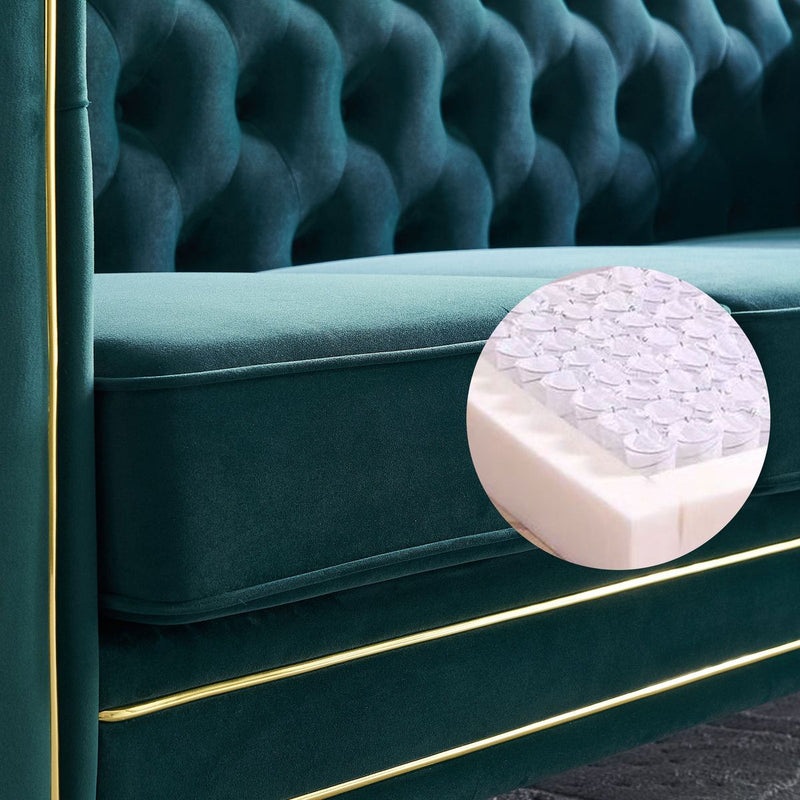 Chesterfield Velvet Sofa 84.65 inch for Living Room GREEN Color