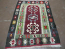 3' 8" X 5' Vintage Turkish Kilim Handmade Flat Weave Wool Rug Veg Dyes