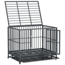 43" Heavy Duty Dog Crate Metal Cage Kennel with Lockable Wheels, Double Door and Removable Tray, Grey