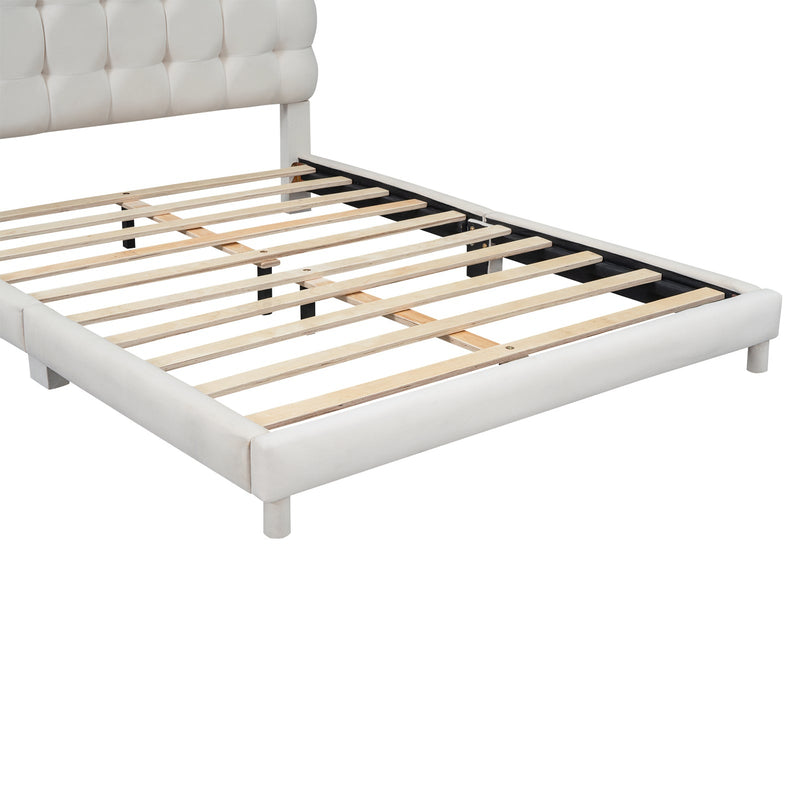 Walker Edison - Full Size Upholstered Platform Bed with Soft Headboard,Beige