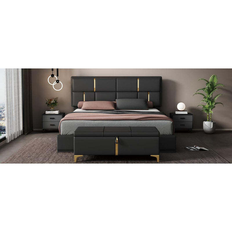 2-Pieces Bedroom Sets,Queen Size Upholstered Platform Bed with Hydraulic Storage System,Storage Ottoman with Metal Legs,Black