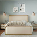 Queen Size Bed Frame With Curved Upholstered Headboard And Footboard - Beige / Gold by HouseOfZazla