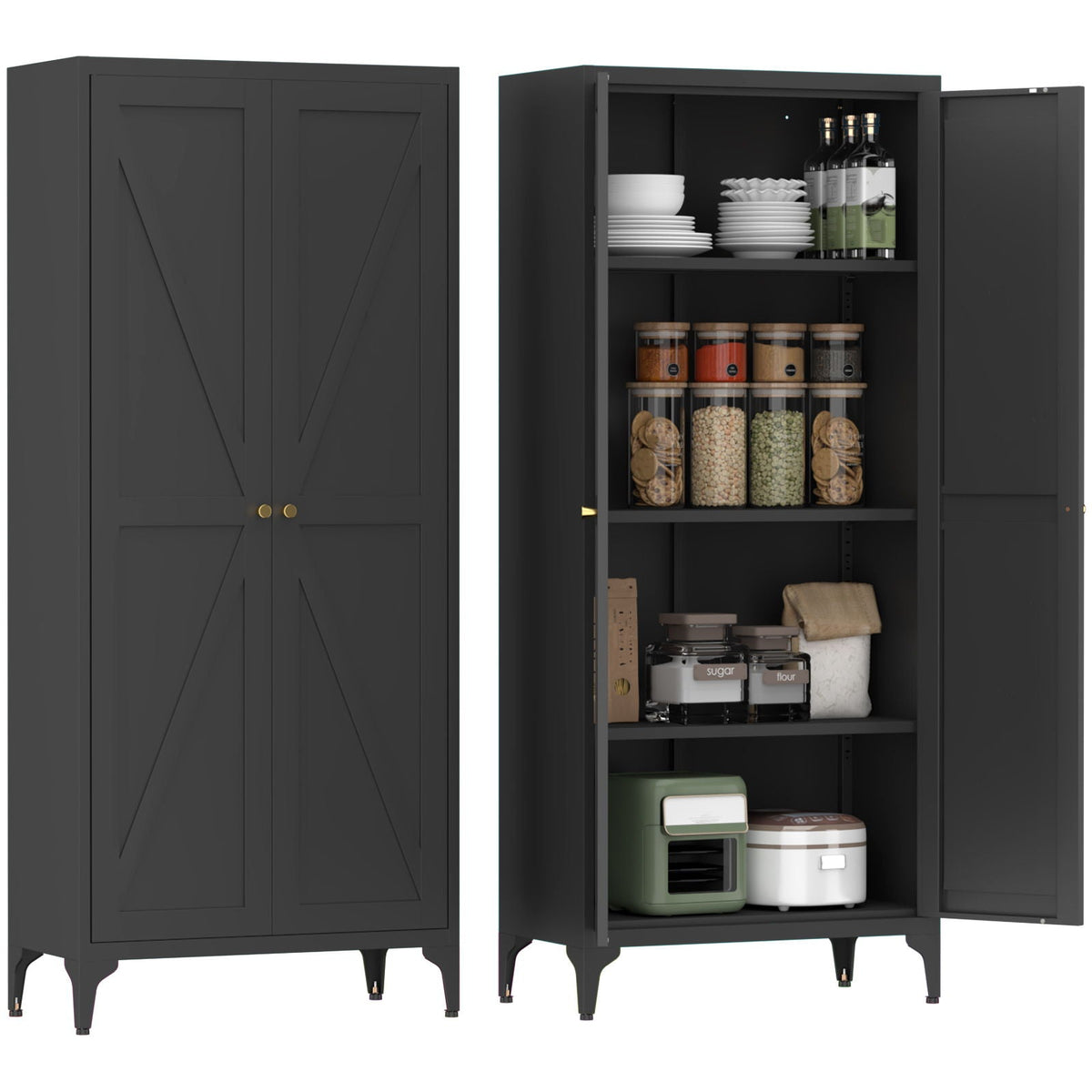 Adjustable 2 Door Kitchen Pantry Cabinet With Striped Design, photo 4 of 8