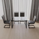 51 inch Glass Dining Table Set for 4, Dining Table & Chair Sets with Black Metal Legs for Kitchen, Modern Rectangle Tempered Glass Table Top and PU Dining armless Chair for Dining Room