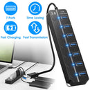 USB3.0 Hub Splitter 7Ports High Speed 5Gbps USB Data Expander with Separate ON OFF Switch for PC Computer