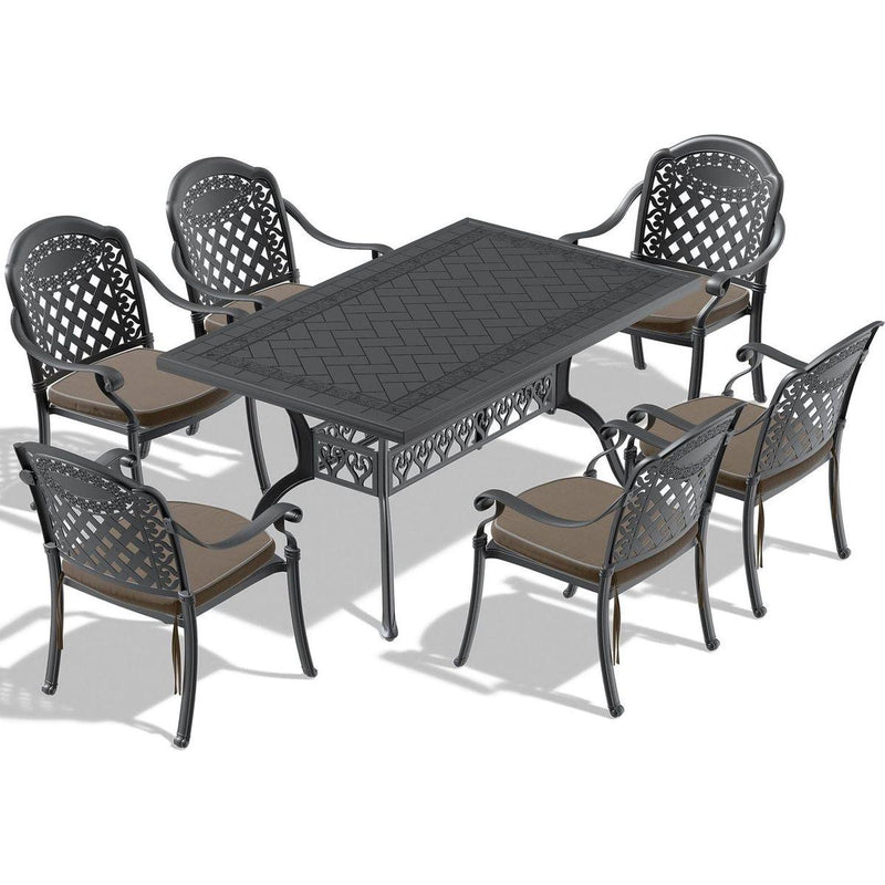 (Cushions In Random Colors)7-Piece Set Of Cast Aluminum Patio Furniture With Cushions