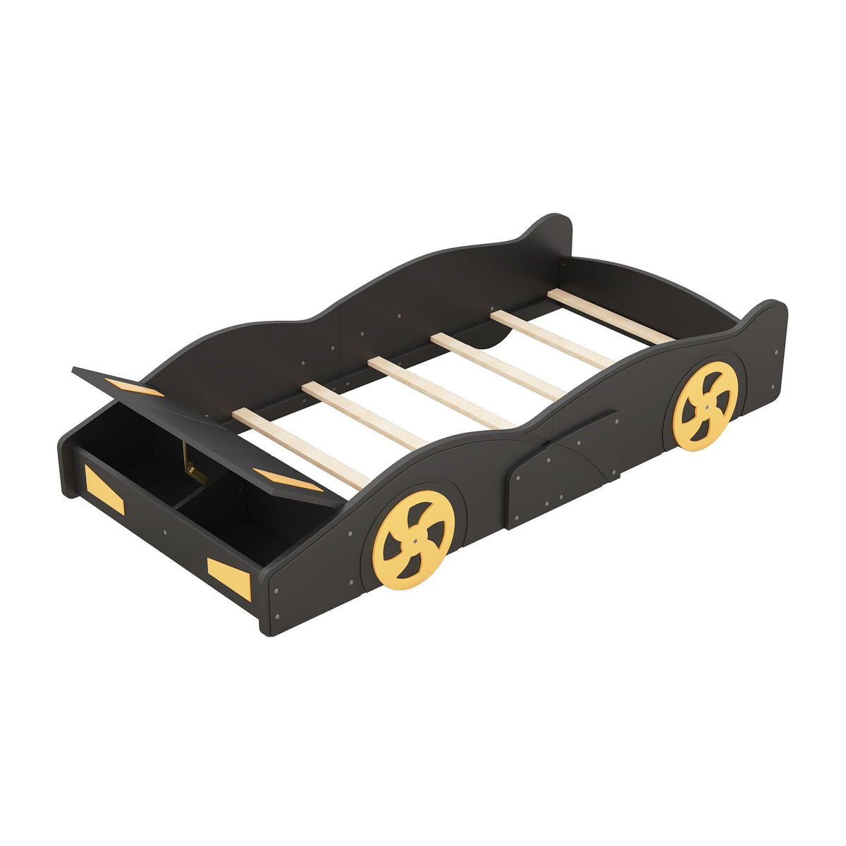 Race Car Shaped Platform Bed With Wheels And Storage, photo 11 of 40