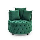 Modern Upholstered Swivel Chair With Button Tufted Design And Movable Wheels by Unique Piece Furniture