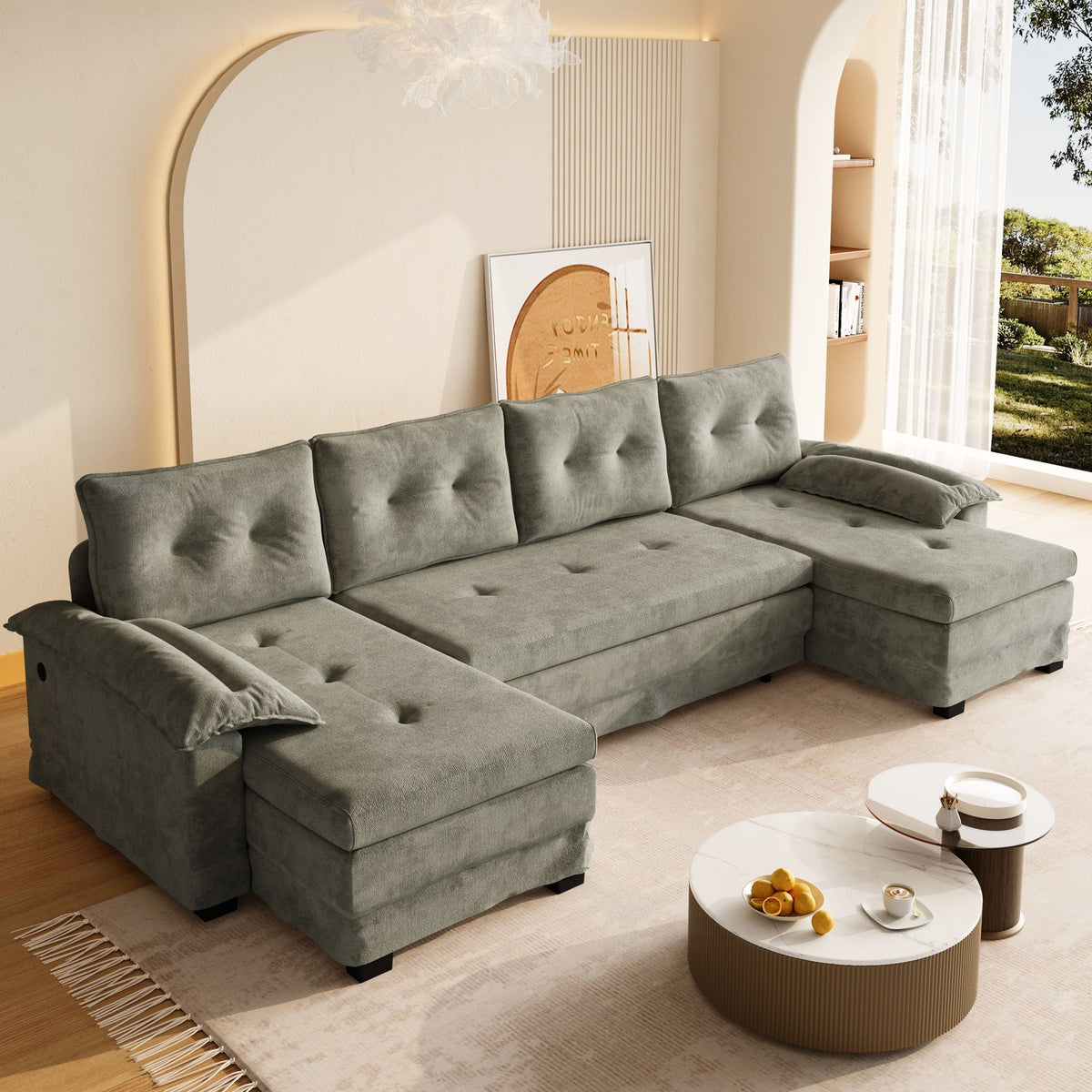 U-Shaped Sleeper Sofa With Pull Out Bed, Removable Armrests & USB Ports For Living Room, photo 5 of 12