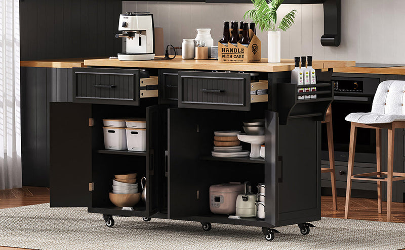 K&K 56.5'' Kitchen Island with Drop Leaf, Power Outlet, photo 7 of 10