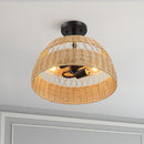 Twinkle - Double Lights Semi Flush With Shade - Black / Rattan by Unique Piece Furniture