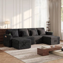 U Shaped Plush Corduroy Fluffy Sectional Sleeper Sofa