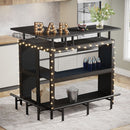 L Shaped Home Mini Bar Table With 2 Tier Shelves & Glass Racks - Black by HouseOfZazla
