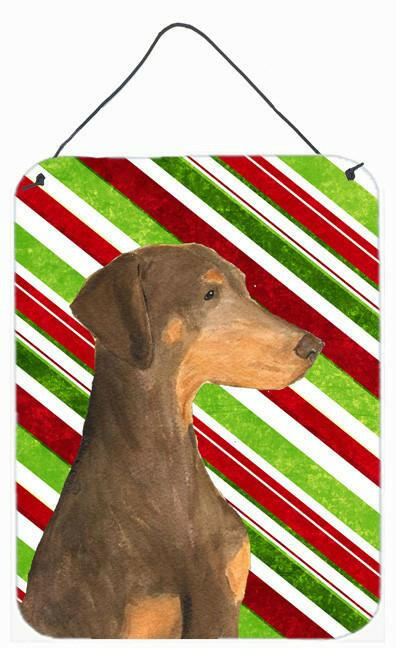 Doberman Candy Cane Holiday Christmas Metal Wall or Door Hanging Prints