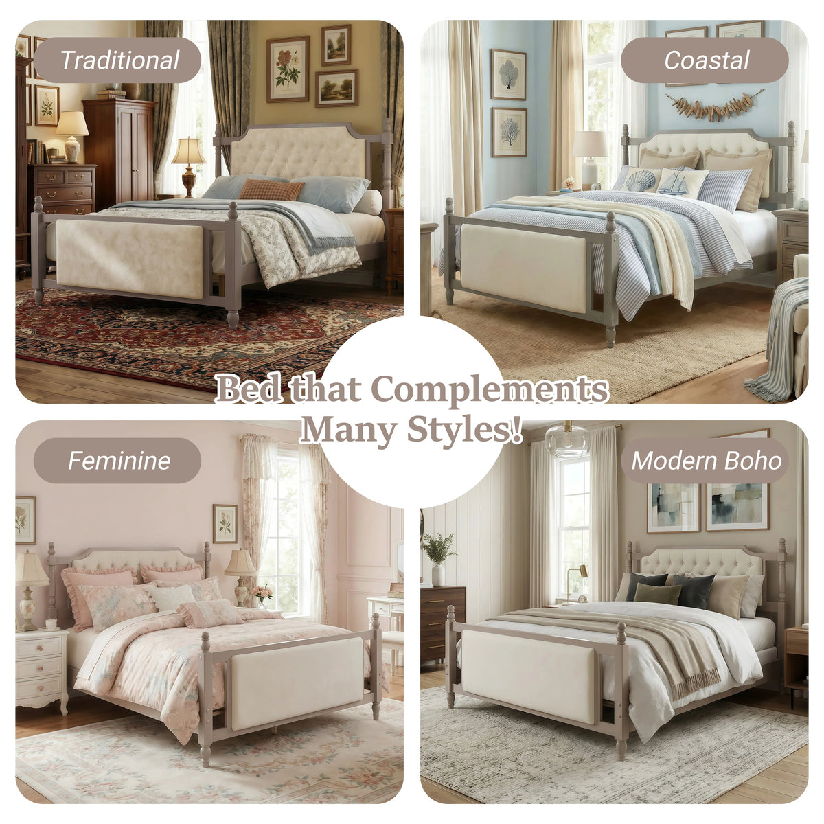 Queen Size Upholstered Platform Bed with Button Tufted Headboard, photo 10 of 10