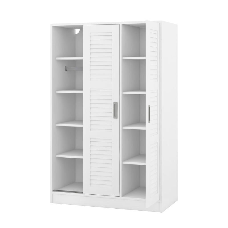 3-Door Shutter Wardrobe with shelves, White