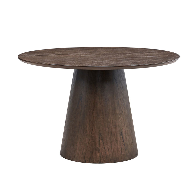 47.24'' Round Modern Style MDF Wood Dining Table for Kitchen, Living Room, Cafe, Stylish Leisure Desk with Sturdy Cylindrical Base, for Small Spaces, Apartment,Brown