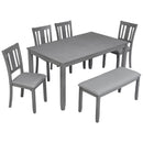 6PCs Kitchen Dining Set, Rectangular Wooden Dining Table with 4 Upholstered Chairs and a Bench, Dining Table Set for 6 People, Living Room, Home Bar and Kitchen, Gray by Montret