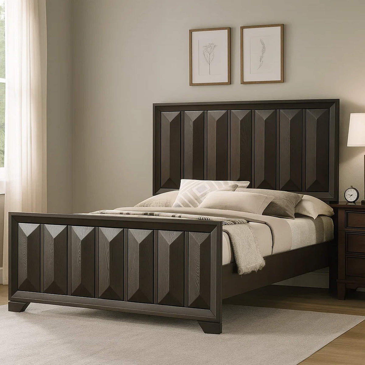 Modern Bed Panel Headboard With Vertical Faceted Design, photo 2 of 4