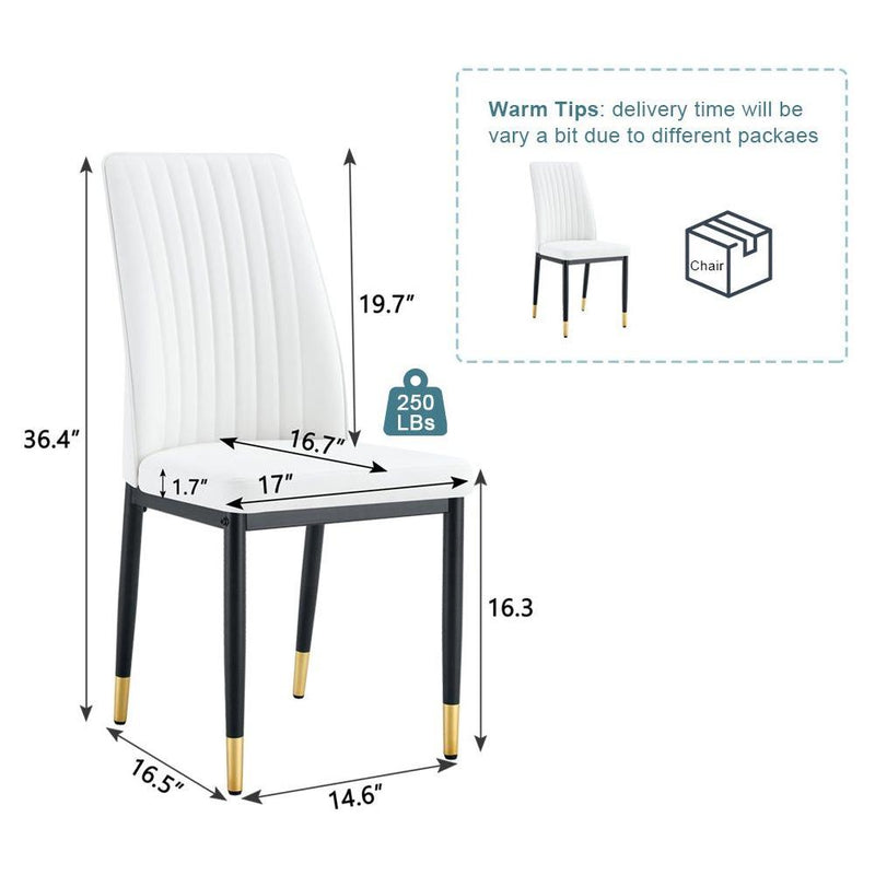 4 Dining Chair Set, White Dining Chair Set, PU Material High Back Seat and Sturdy Black Leg Chair for Dining Room, Kitchen and Living Room c-010