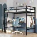 Twin Metal Loft Bed With L - Shaped Desk, Charging Station Loft Bed Frame Twin Size, Safety Guard & Ladder, No Box Spring Needed - Black by HouseOfZazla