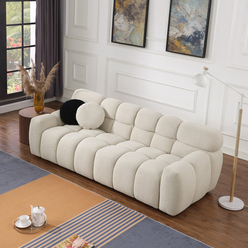 87.4 length, 35.83" deepth, human body structure for USA people, marshmallow sofa,boucle sofa, 3 seater, BEIGE BOUCLE